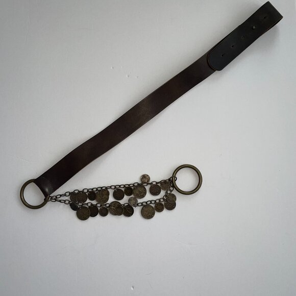 Antoniazzi Brown Leather Belt with Coin Chain Accents Handcrafted in Italy. - Picture 4 of 15